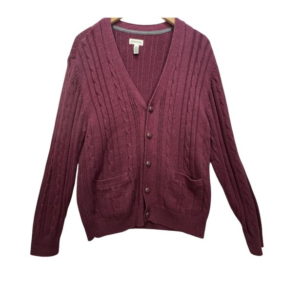 St. John's Bay Mens Knitted Cardigan Sweater Size M Burgundy Cable Knit - Picture 1 of 11